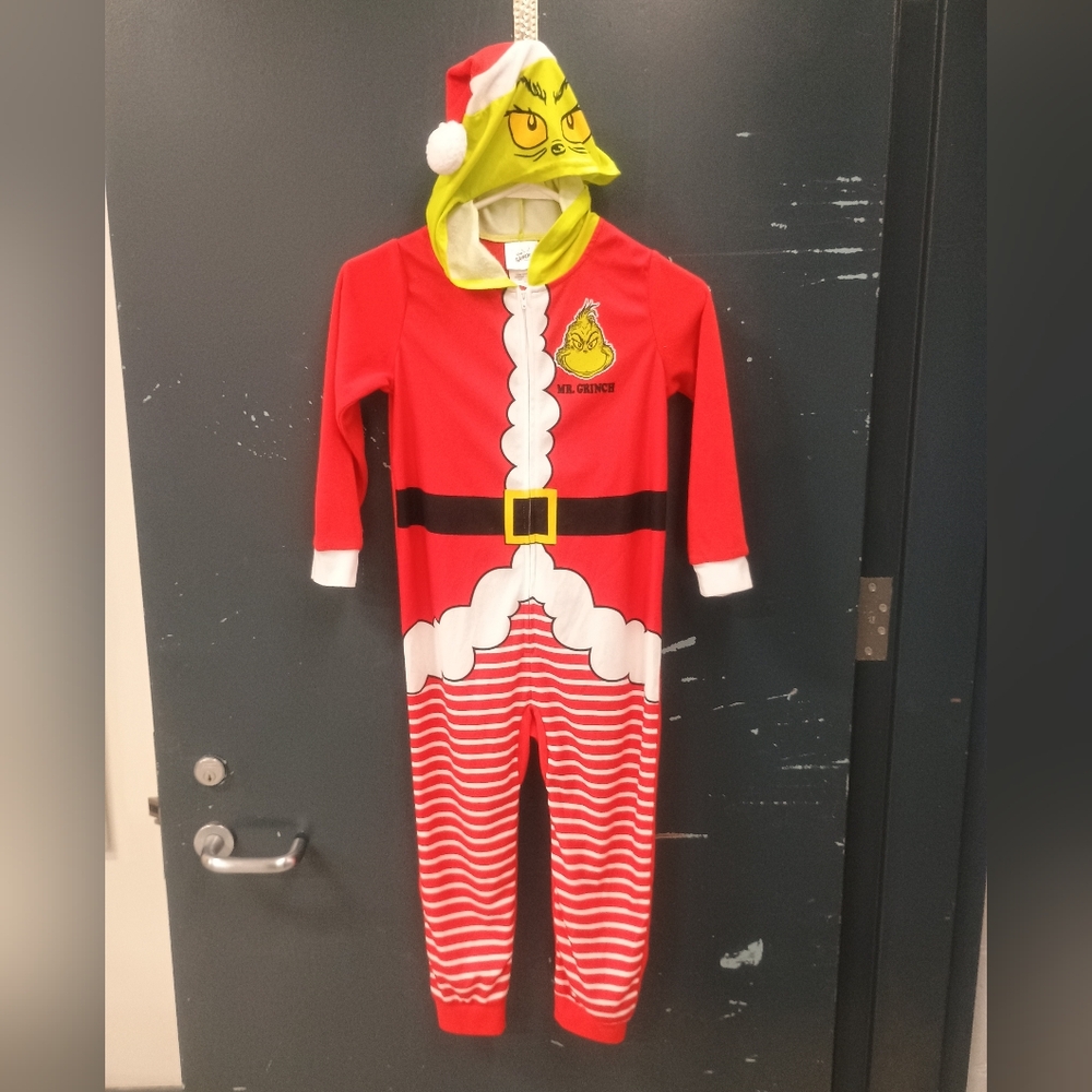 The Grinch Santa Red Onesie Hooded Costume Pajamas Size 6 - Picture 2 of 11